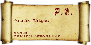 Petrák Mátyás névjegykártya