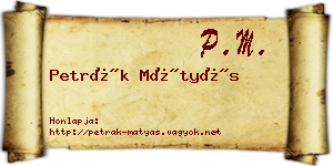 Petrák Mátyás névjegykártya